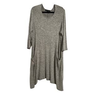 Trendyland Women’s 2X Lagenlook Asymmetric 3/4 Sleeve Pocket Dress Boho Soft